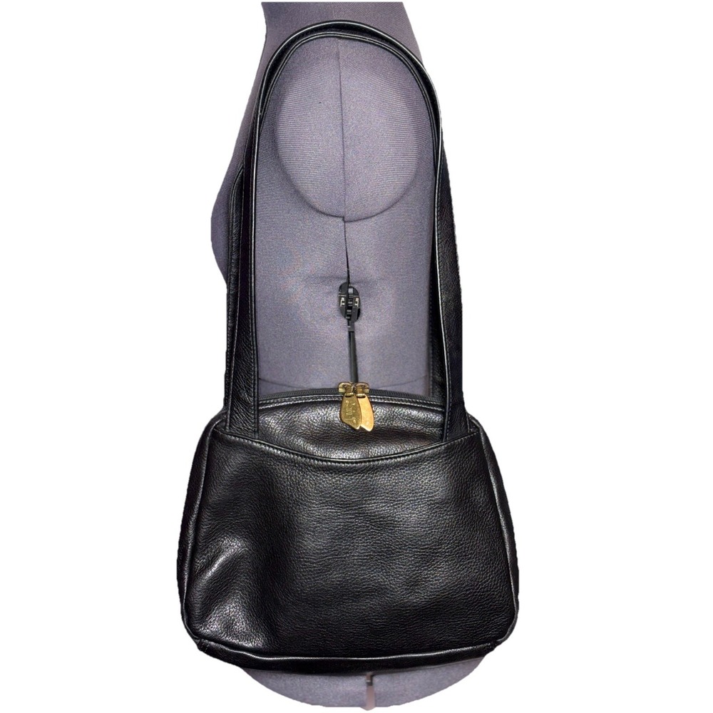 Vintage 90s Black Leather‎ Shoulder Bag Minimalist Quiet Luxury Libaire